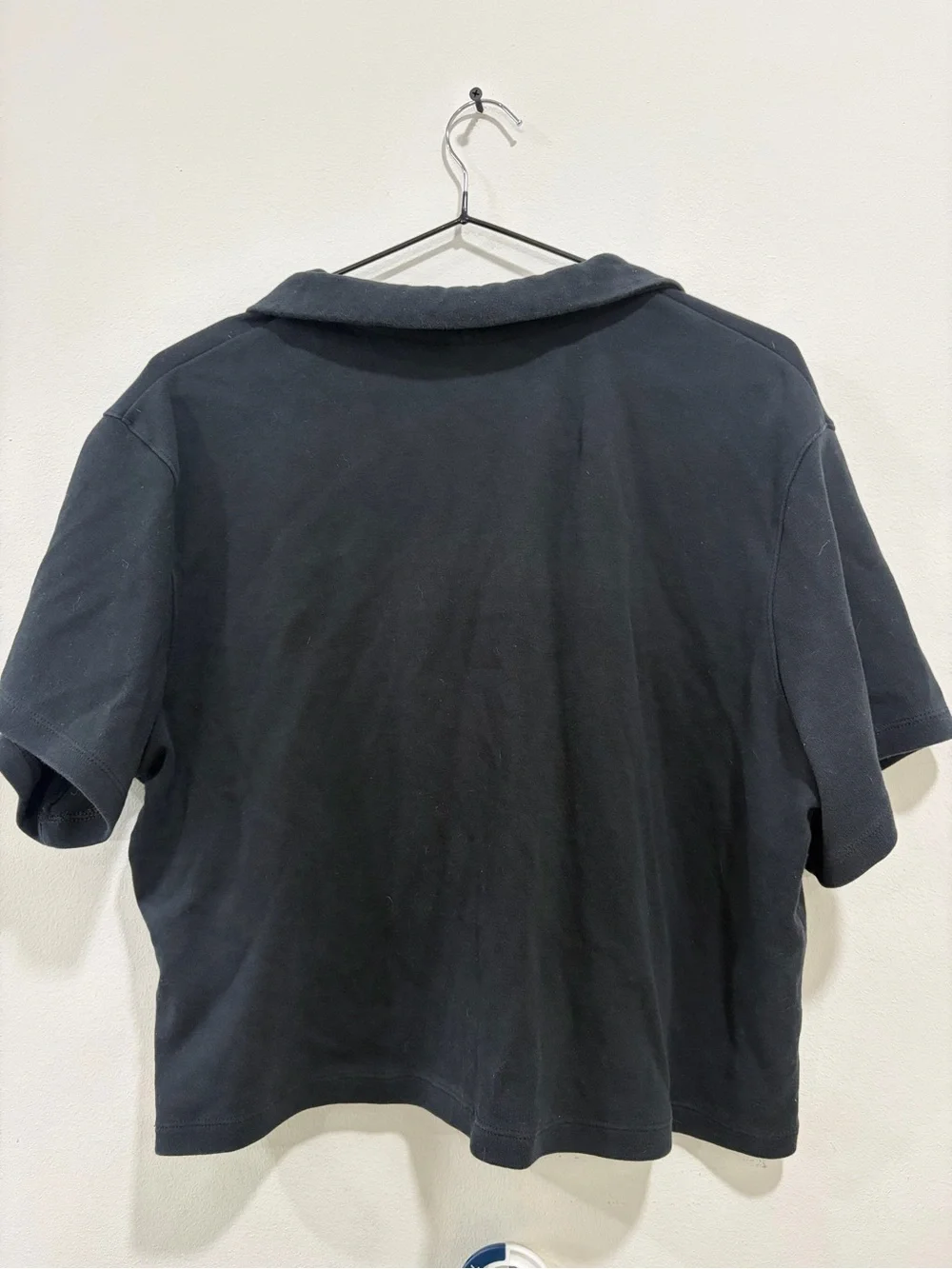 Nike Black Cropped Polo Top with White Swoosh